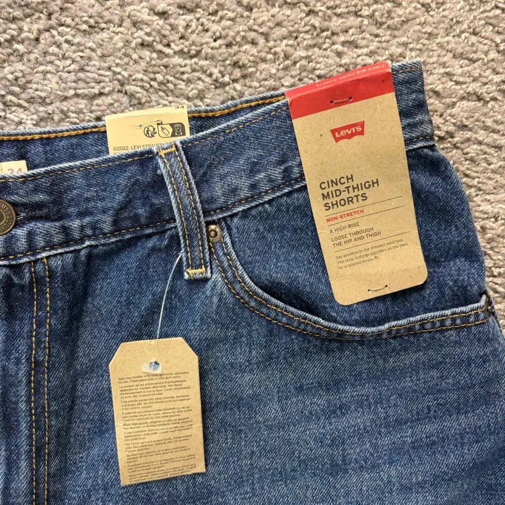 NEW Levi’s Cinch Mid Thigh Shorts Denim Blue Mens Size 34
